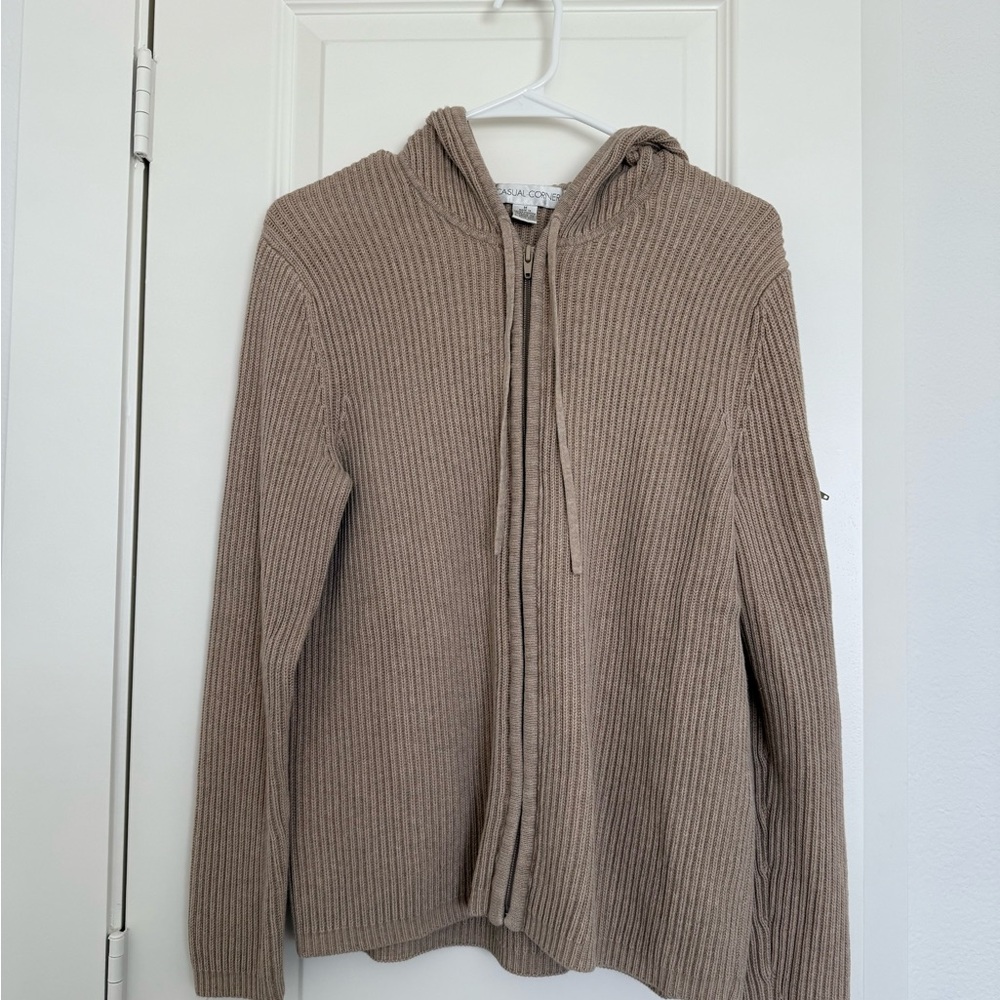Casual Corner Ribbed Tan Zip-Up Hoodie